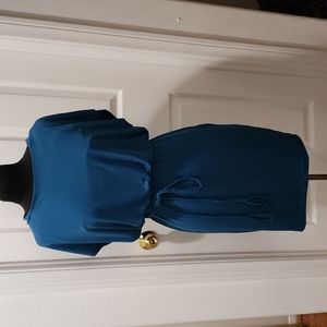 Enfocus Teal/Blue dress with braided cord belt and tie/open back